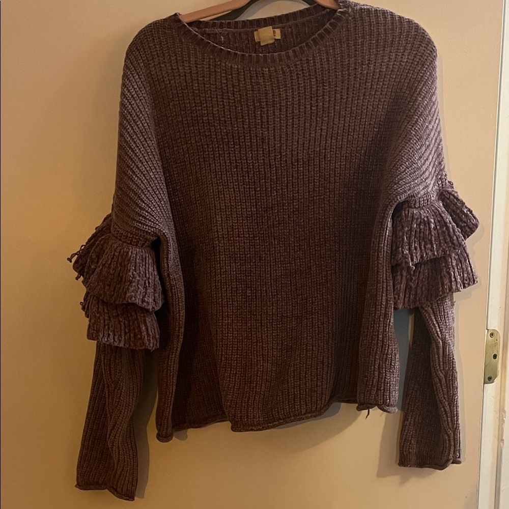 Elegant Deep Purple Ruffle Sleeve Sweater